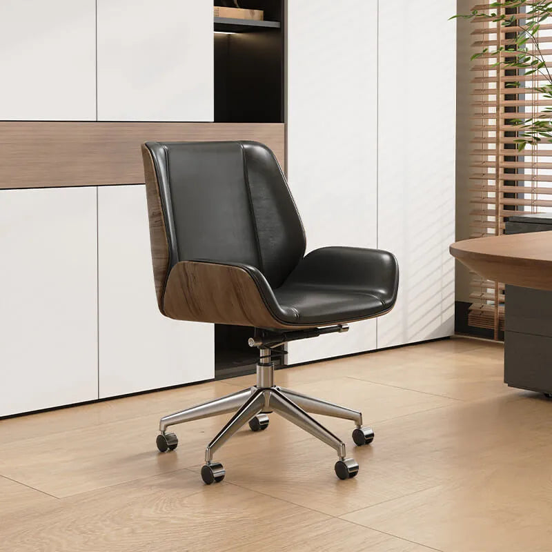 Walnut Trim Leather Reclining Office Chair