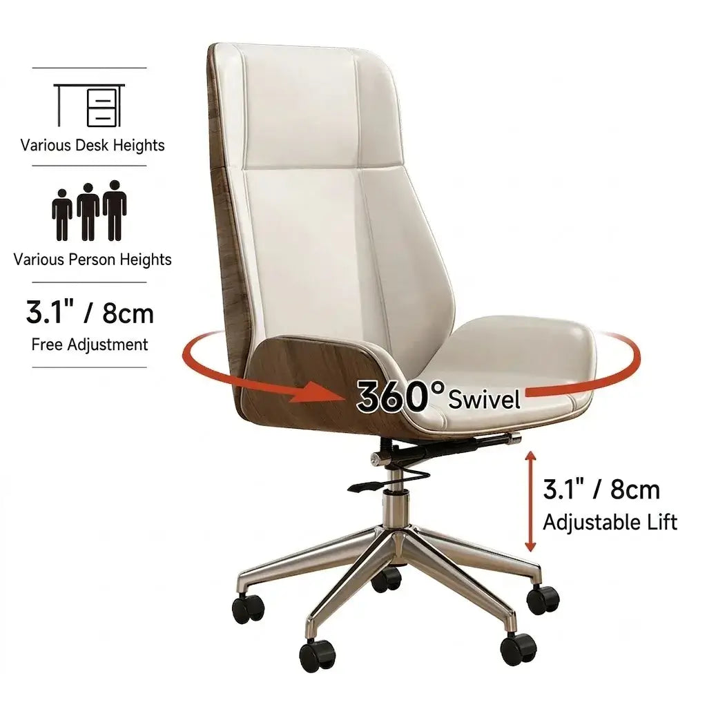 Walnut Trim Leather Reclining Office Chair