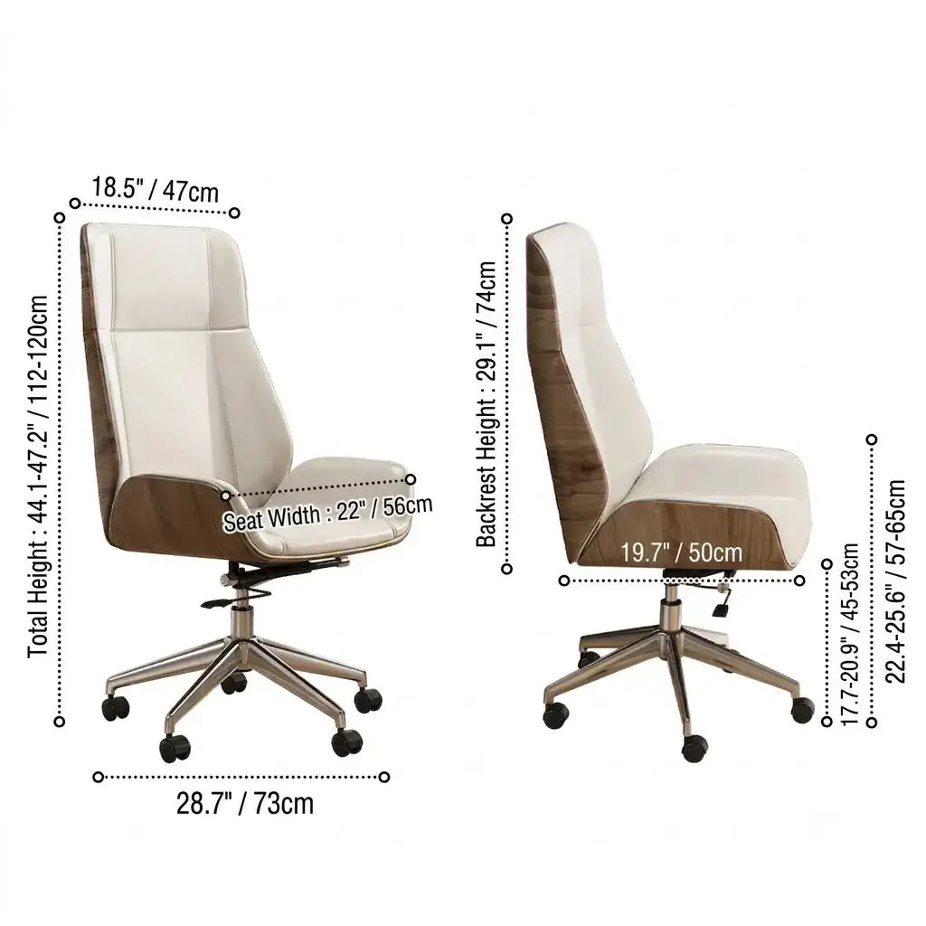 Walnut Trim Leather Reclining Office Chair