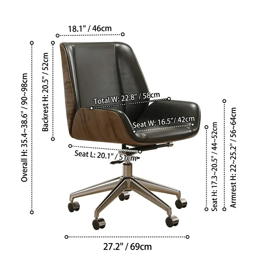 Walnut Trim Leather Reclining Office Chair