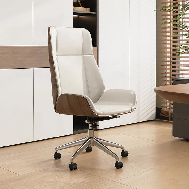 Walnut Trim Leather Reclining Office Chair