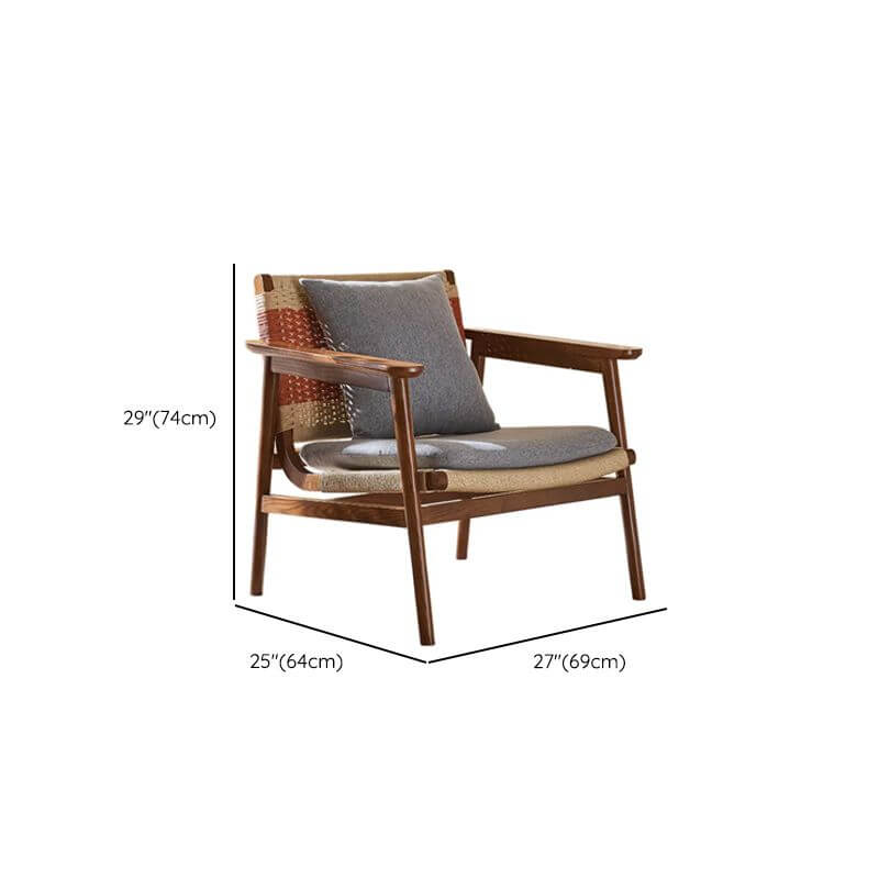 Grey Ash Wood Woven Back Arm Chair