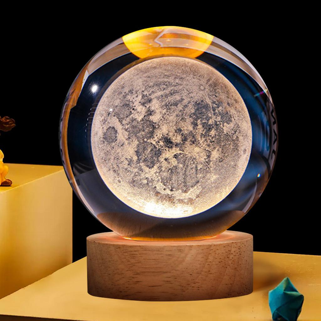 Criativo 3D LED Bola De Cristal base Madeira USB Energia Quarto nightlight Luz Sono Sol Lua Urso Estrelado | Shopee Brasil
