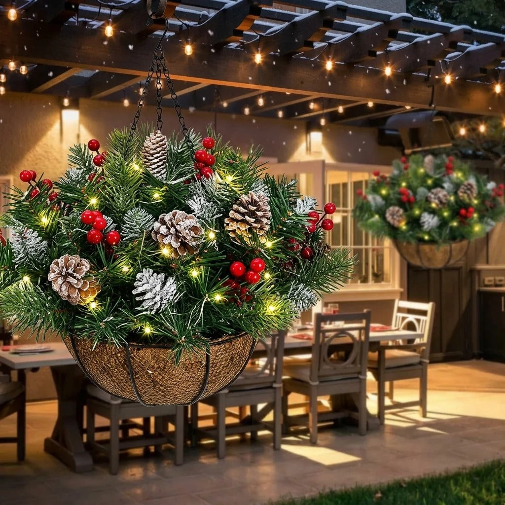 Pre-Lit Christmas Hanging Basket