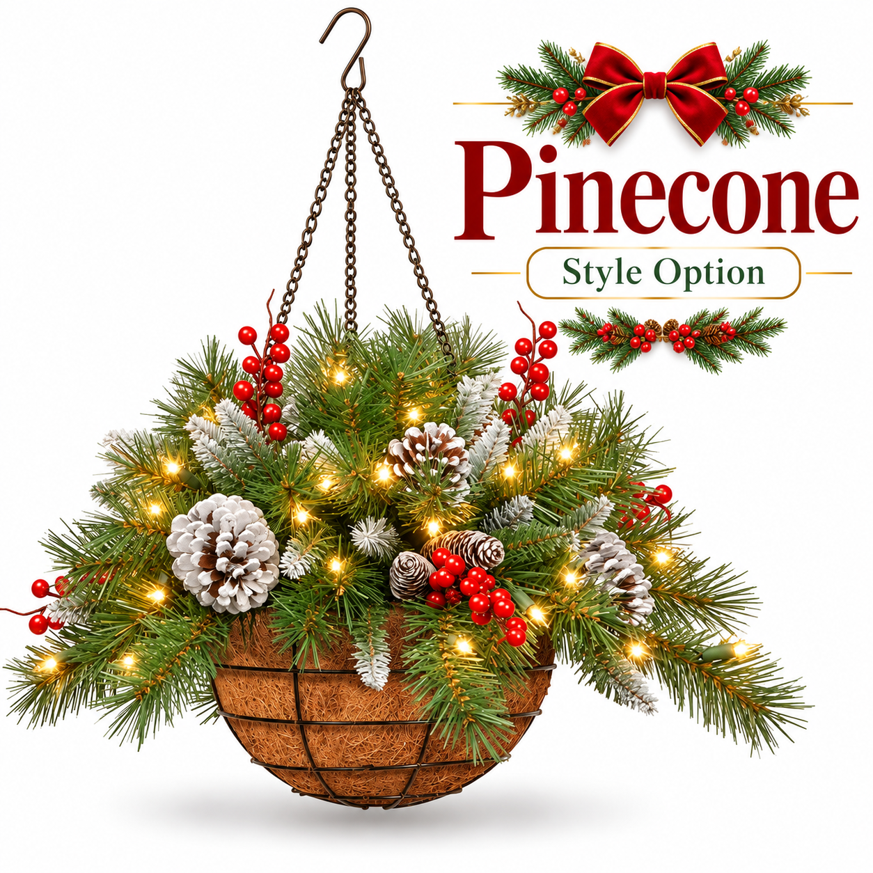 Pre-Lit Christmas Hanging Basket