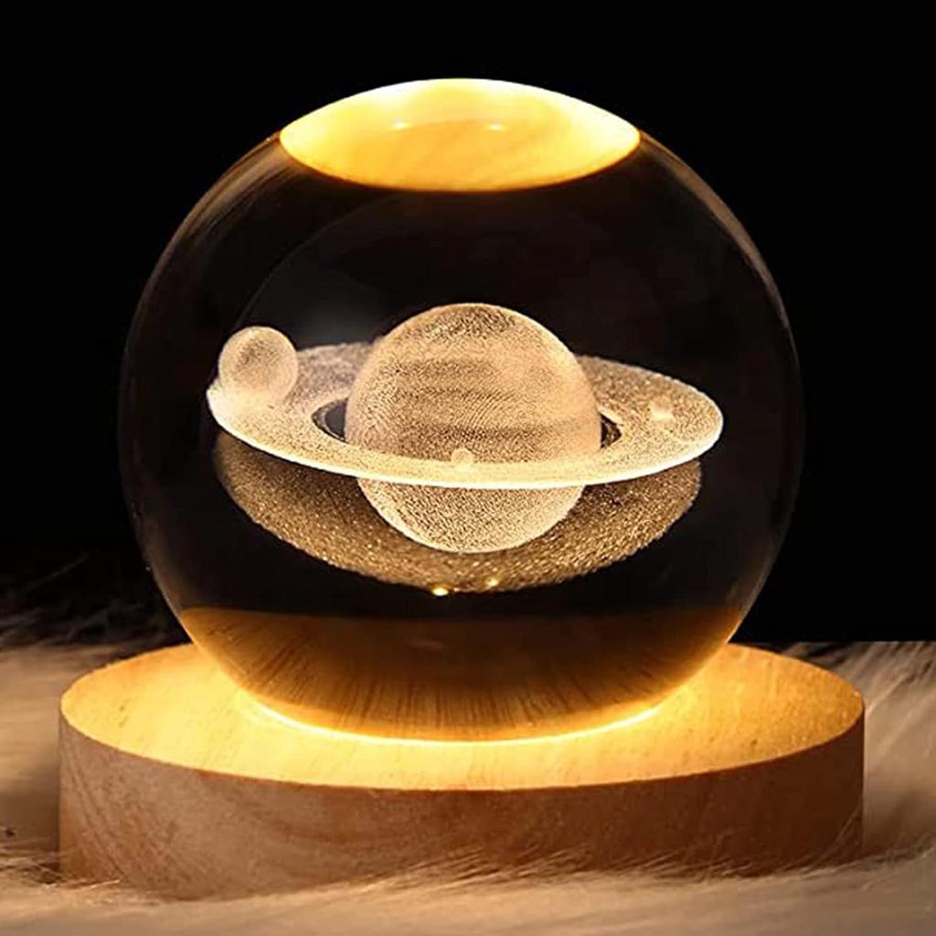 3D Saturn Crystal Ball Night Light, Galaxy Planet Crystal Glass Sphere Lamp with | eBay