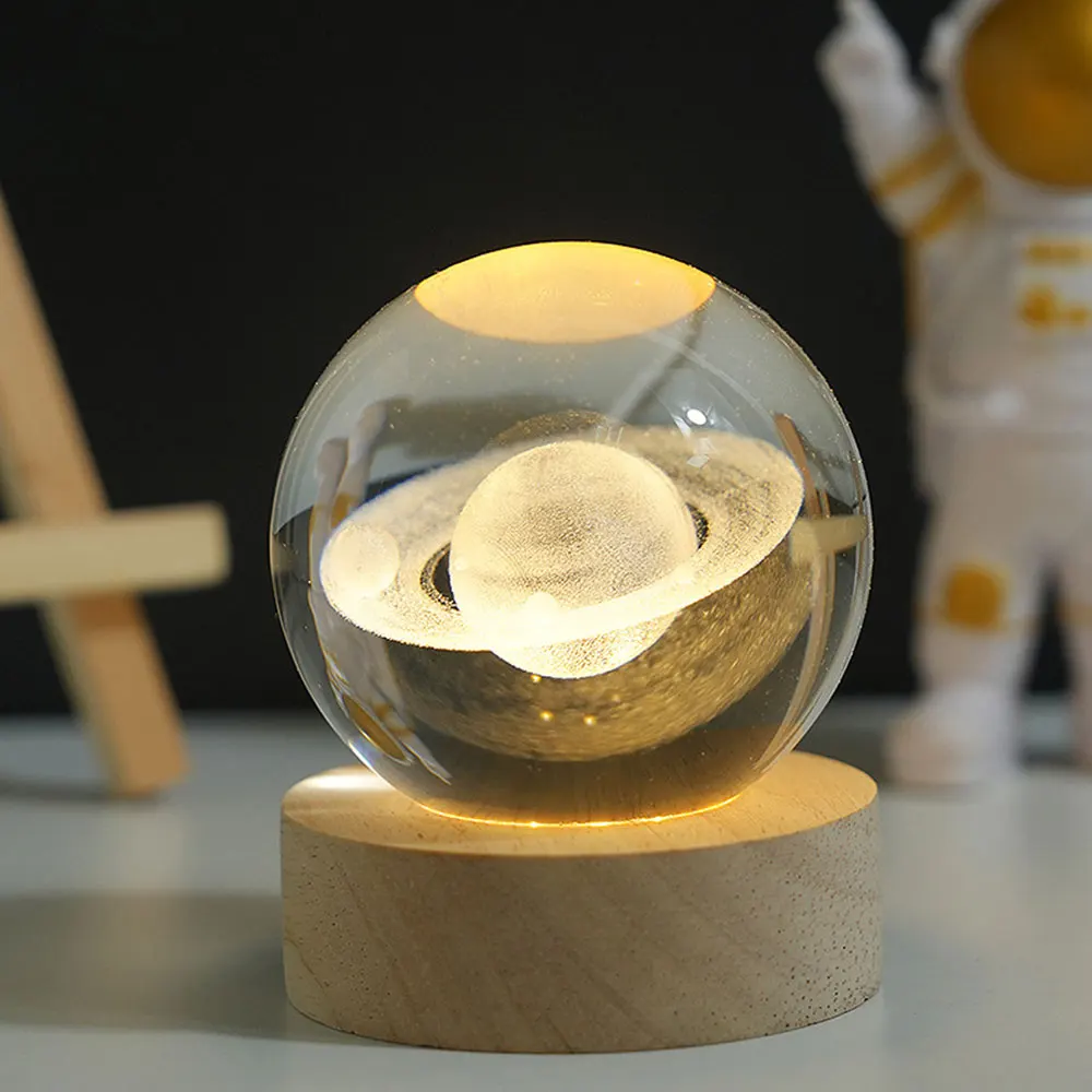 RGB 3D Crystal Ball LED Night Light with Wooden Base