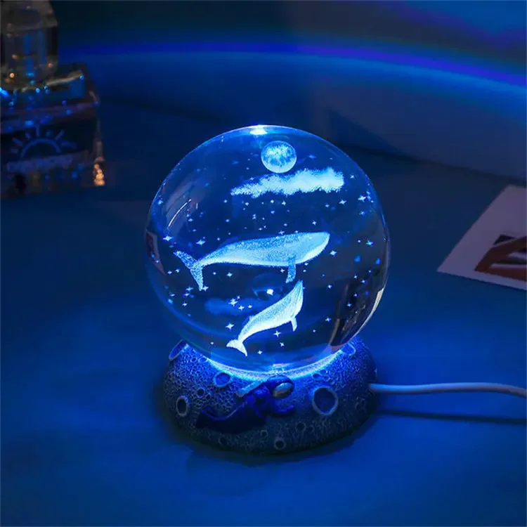 RGB 3D Crystal Ball LED Night Light with Wooden Base