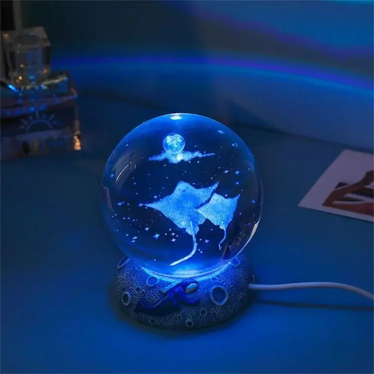 RGB 3D Crystal Ball LED Night Light with Wooden Base