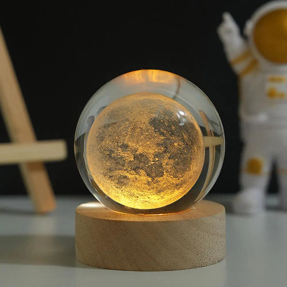 RGB 3D Crystal Ball LED Night Light with Wooden Base