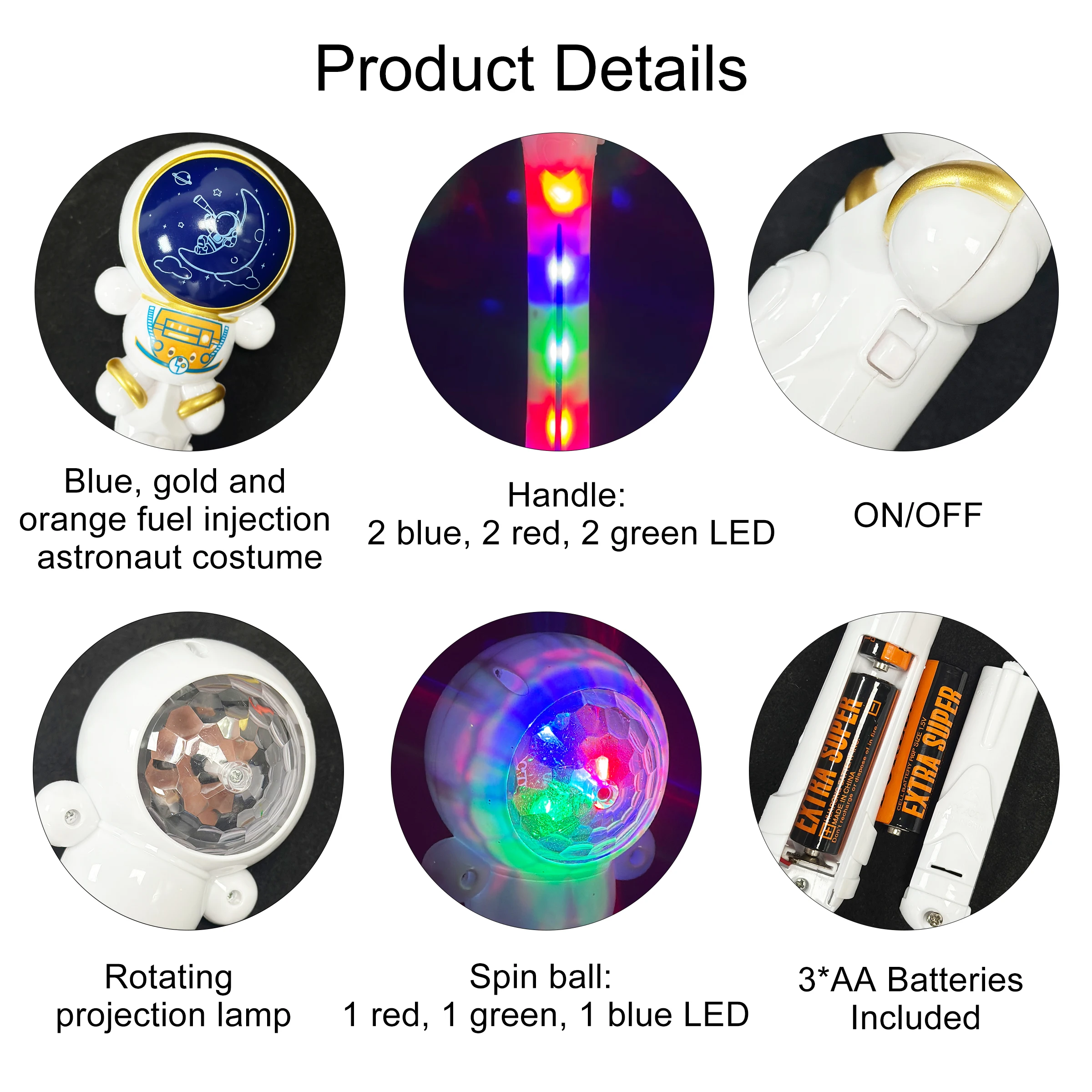 11.8-Inch LED Astronaut Spinning Projection Wand
