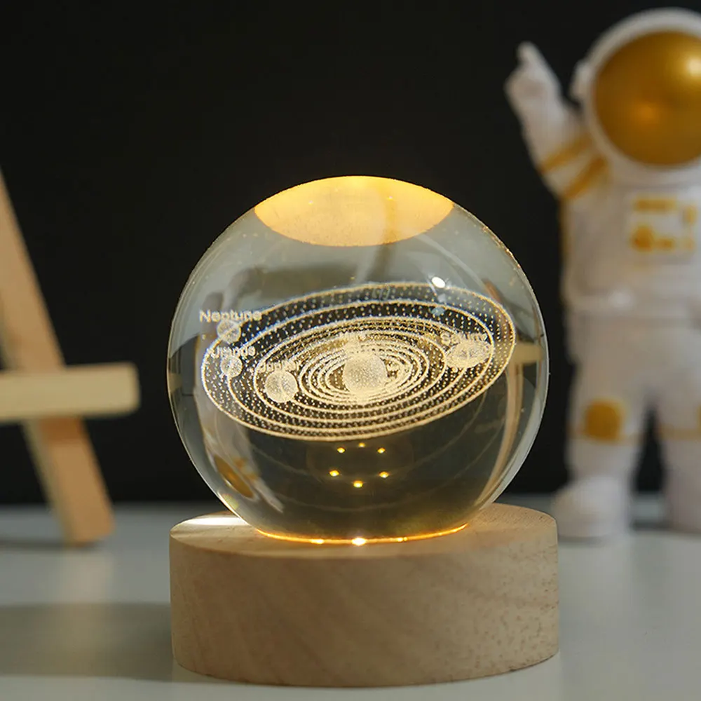 RGB 3D Crystal Ball LED Night Light with Wooden Base