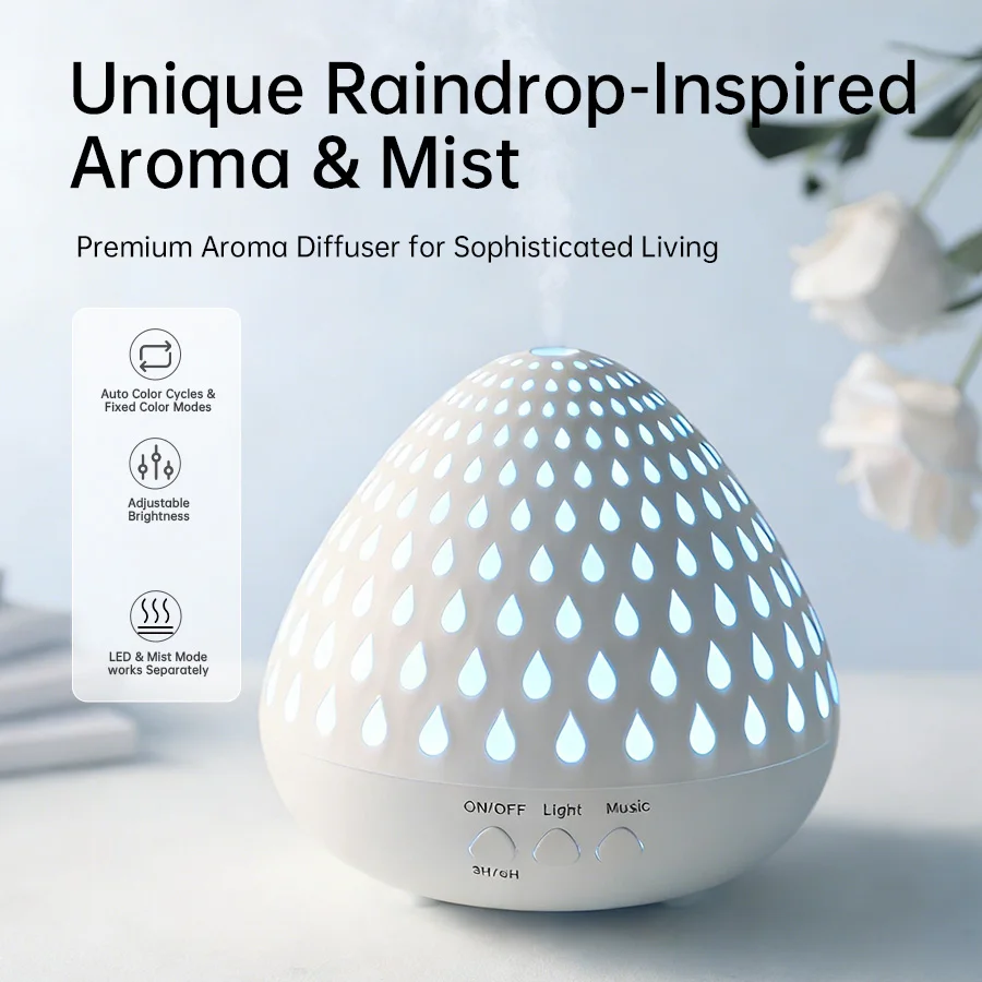 Raindrop Aroma Diffuser with LED Light & Nature Sounds