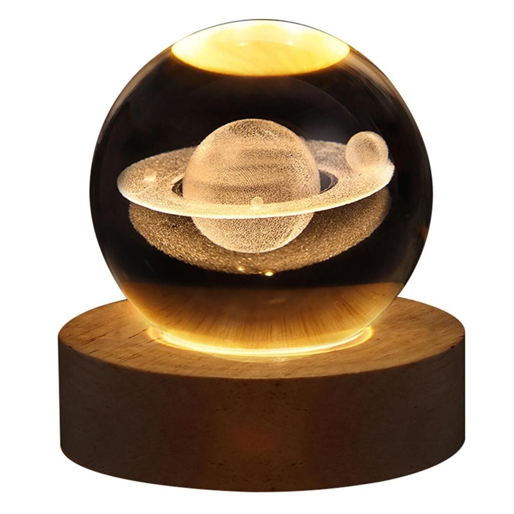 Saturn Night Light Glowing 3D Engraved Crystal Ball &ndash; Crystal Wonderland