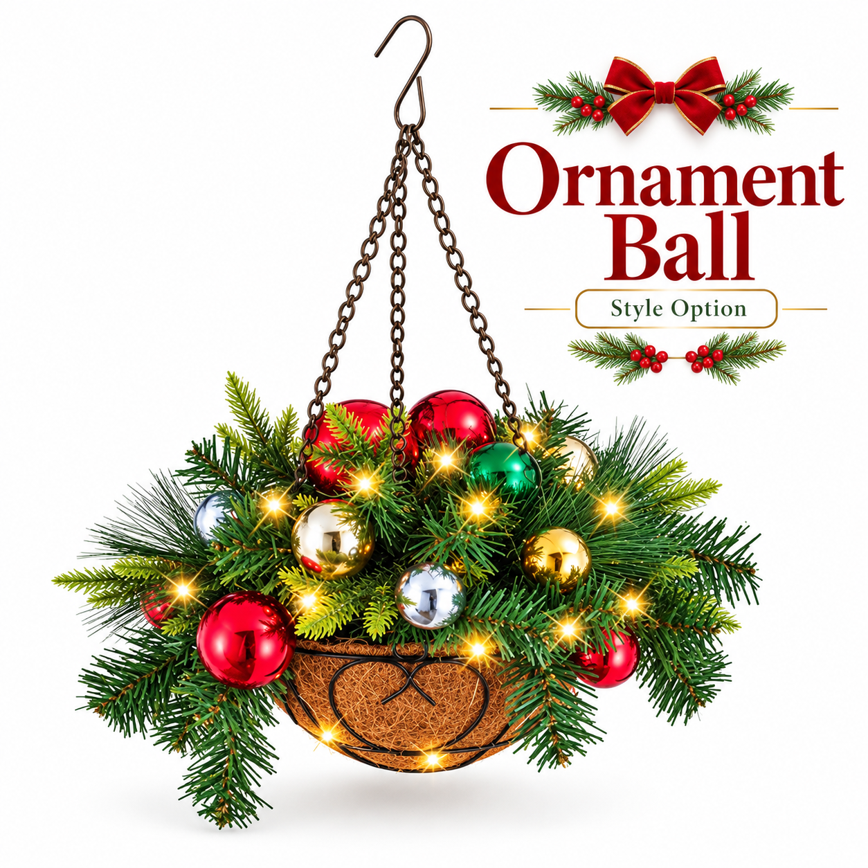 Pre-Lit Christmas Hanging Basket