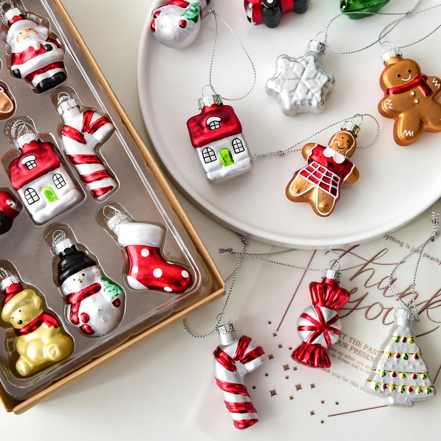 Painted glass Christmas hanging ornament