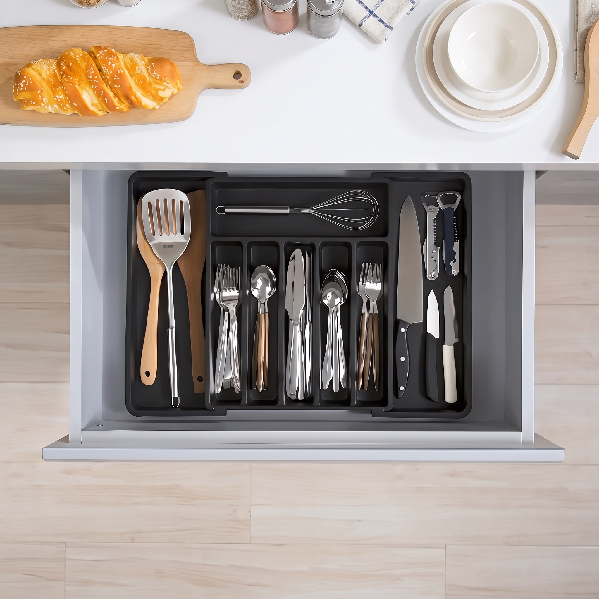 Drawer storage and organizing box, separated kitchen utensil storage box