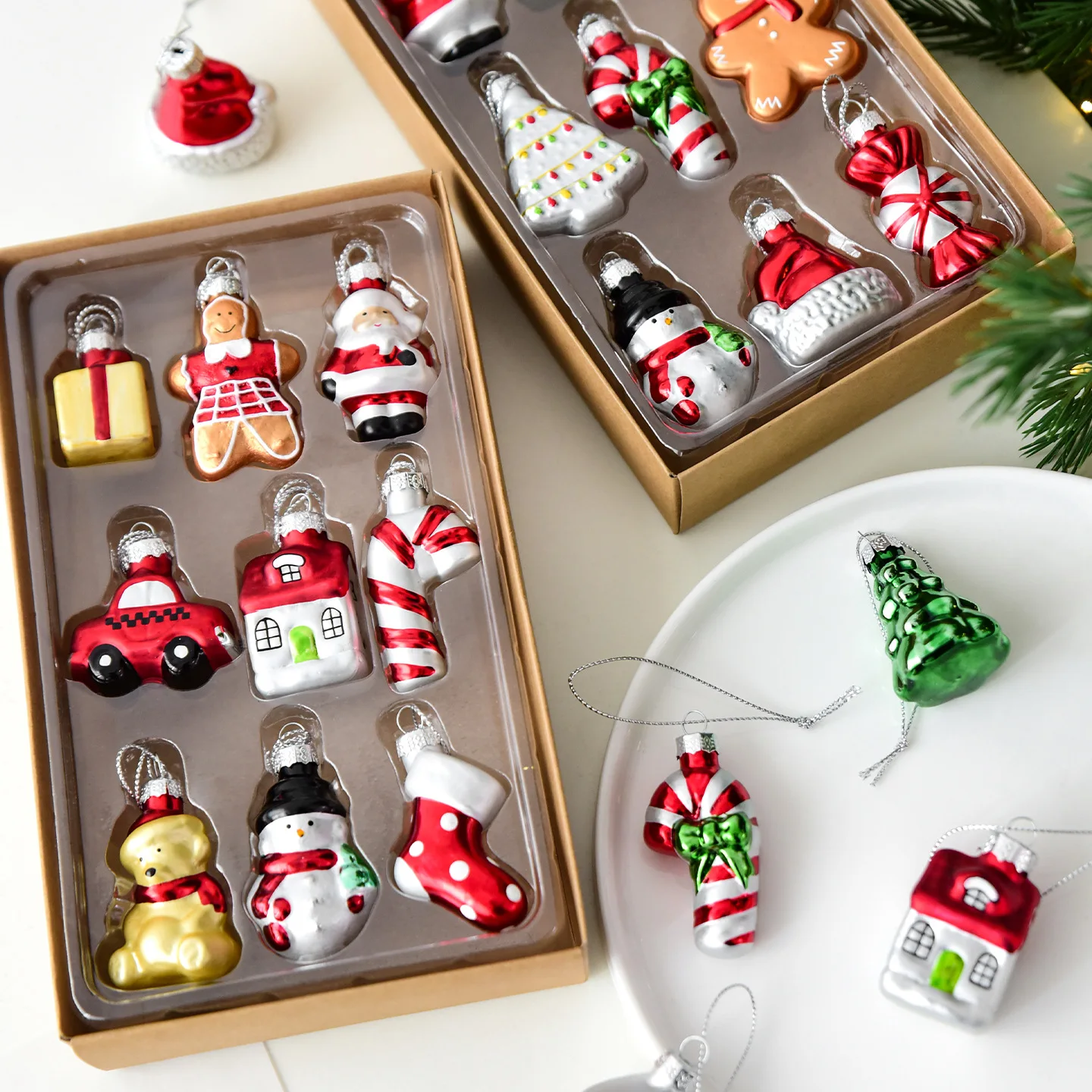 Painted glass Christmas hanging ornament