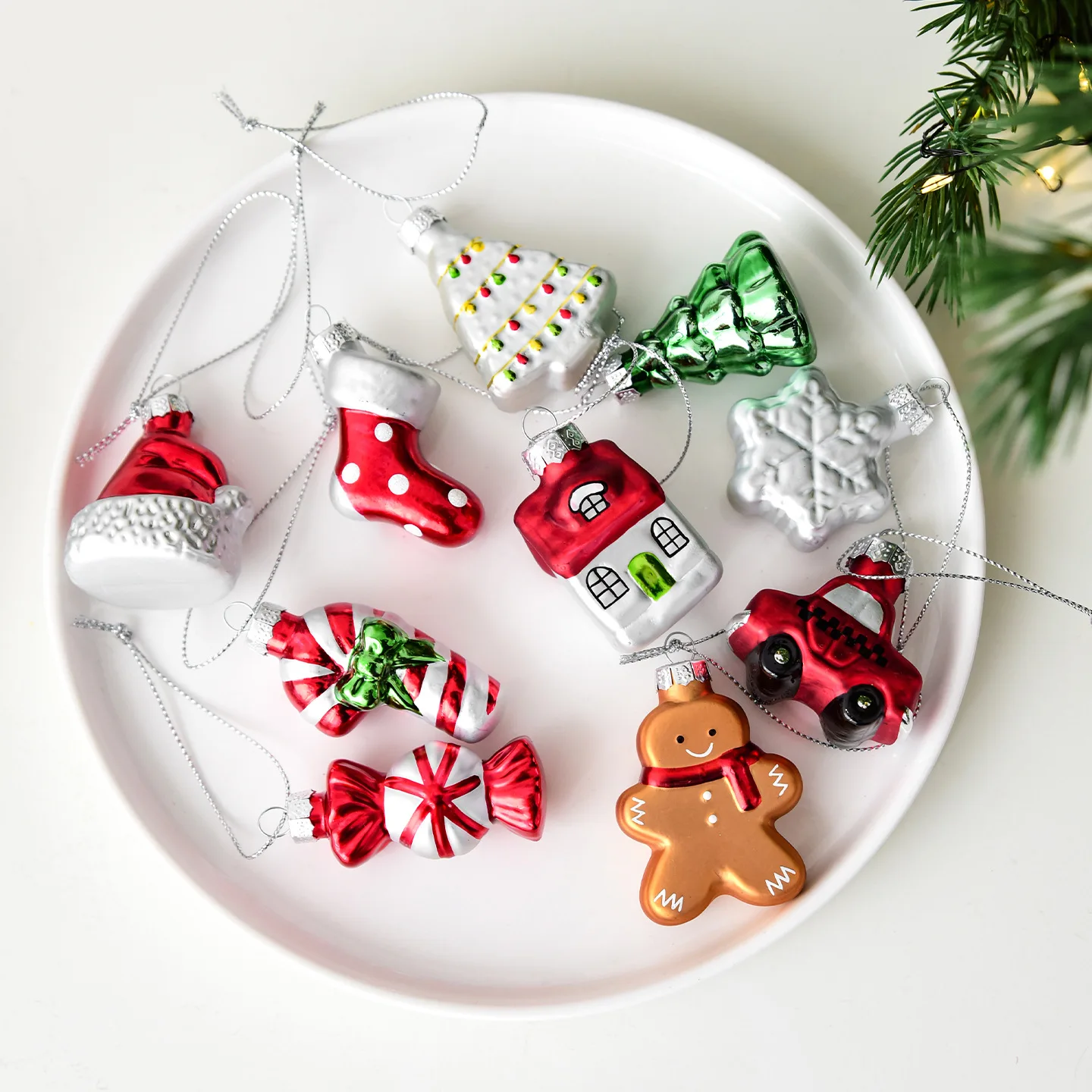 Painted glass Christmas hanging ornament
