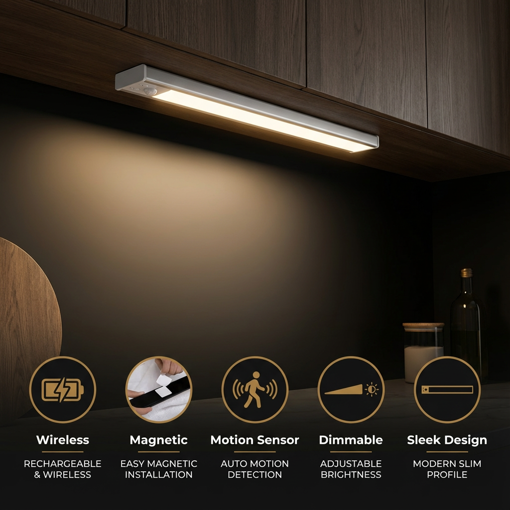 Wireless LED Under-Cabinet Light with Motion Sensor – Magnetic & Dimmable