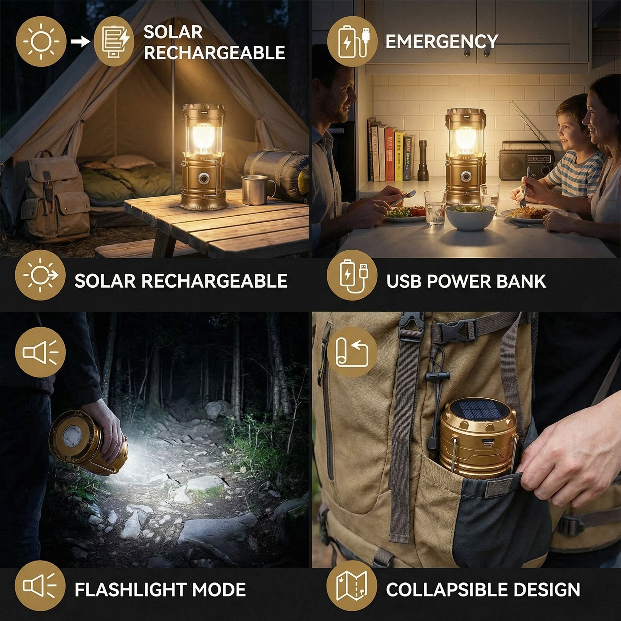 Rechargeable Solar Lantern with USB – Portable LED Light for Outdoor and Emergencies