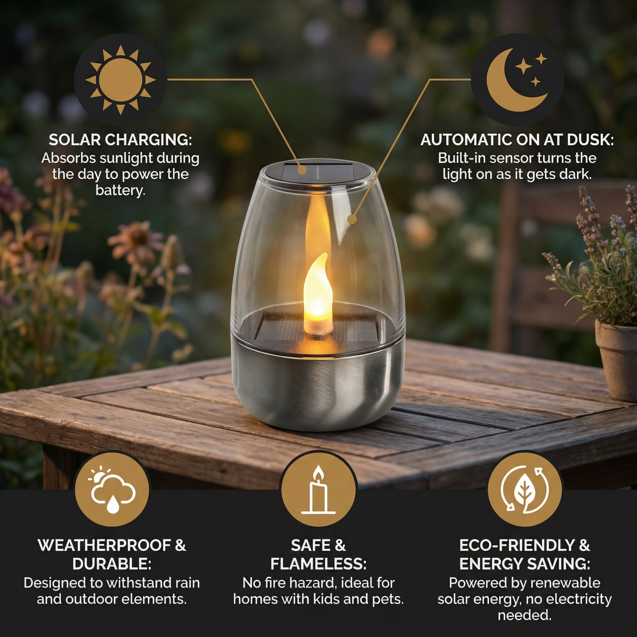 LED Solar Candle Light – Flameless & Weatherproof for Outdoor Use