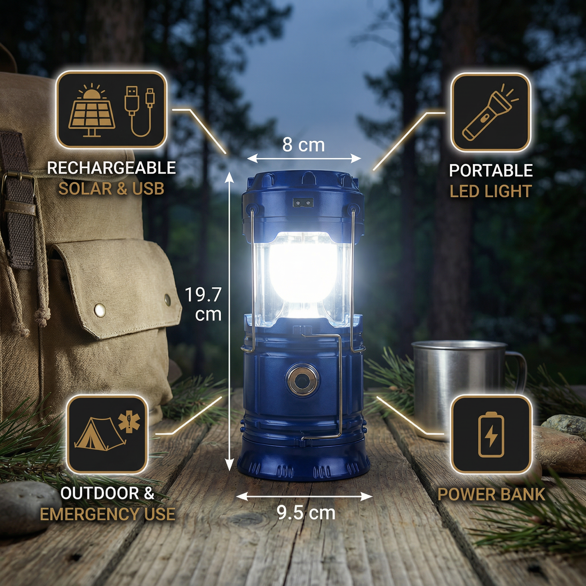Rechargeable Solar Lantern with USB – Portable LED Light for Outdoor and Emergencies