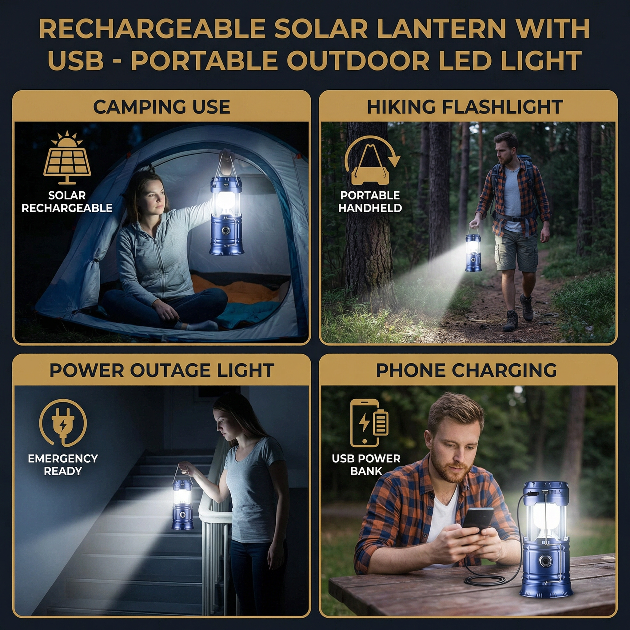 Rechargeable Solar Lantern with USB – Portable LED Light for Outdoor and Emergencies