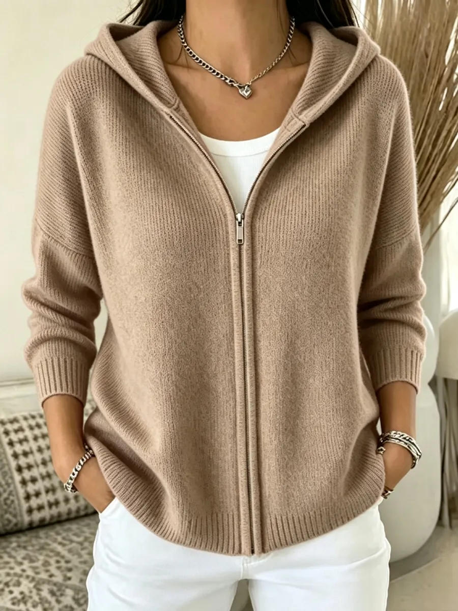 New Arrival🔥 Women's Casual Ribbed Knit Zip-Up Hoodie Sweater