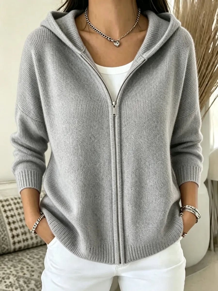 New Arrival🔥 Women's Casual Ribbed Knit Zip-Up Hoodie Sweater