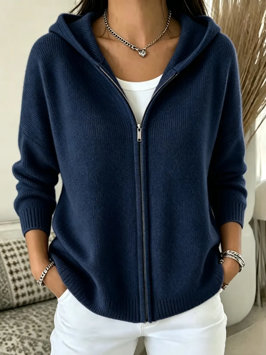 New Arrival🔥 Women's Casual Ribbed Knit Zip-Up Hoodie Sweater