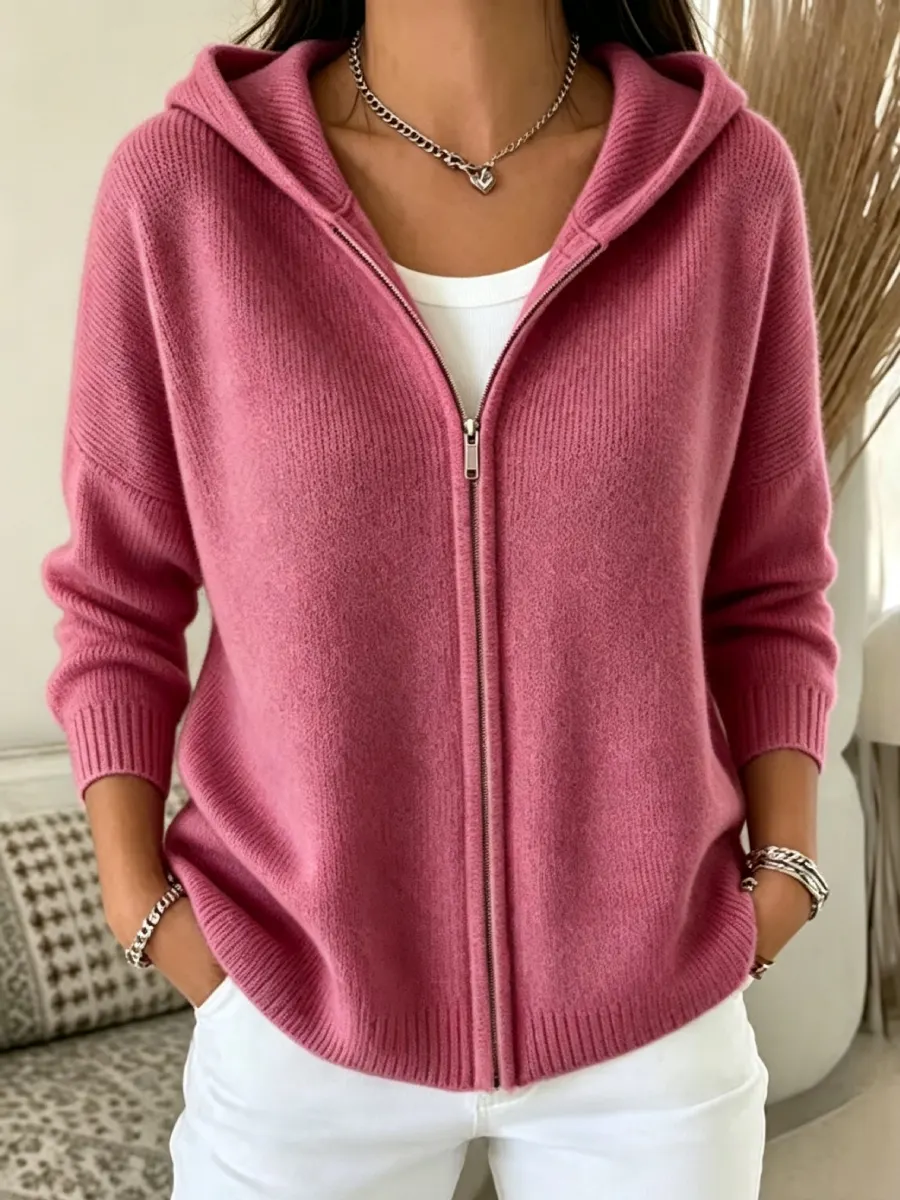 New Arrival🔥 Women's Casual Ribbed Knit Zip-Up Hoodie Sweater