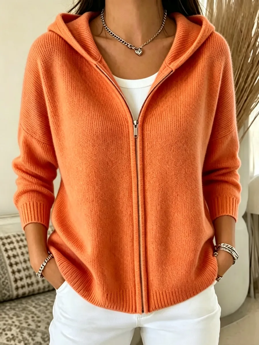 New Arrival🔥 Women's Casual Ribbed Knit Zip-Up Hoodie Sweater