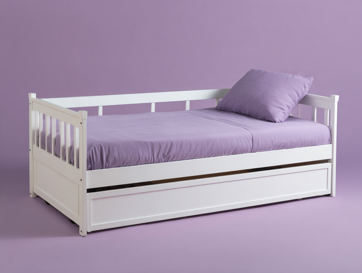 Sofá cama nido de madera 204×98×86 cm - blanco - estructura con barrotes y cama extraíble para dormitorio-Zamonlyinterior