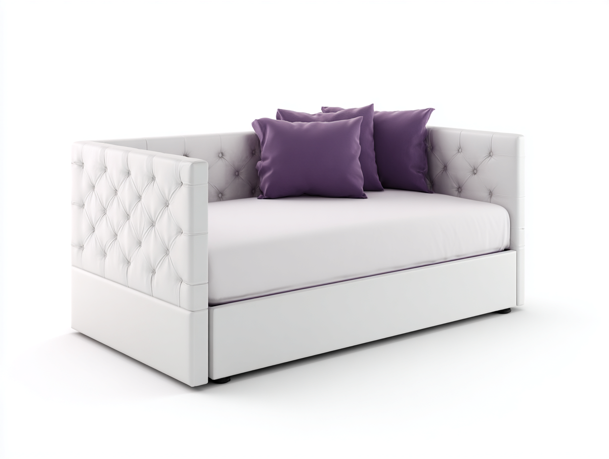 Sofá cama de piel sintética 205×98×90 cm – blanco – capitoné con cama nido para dormitorio-Zamonlyinterior