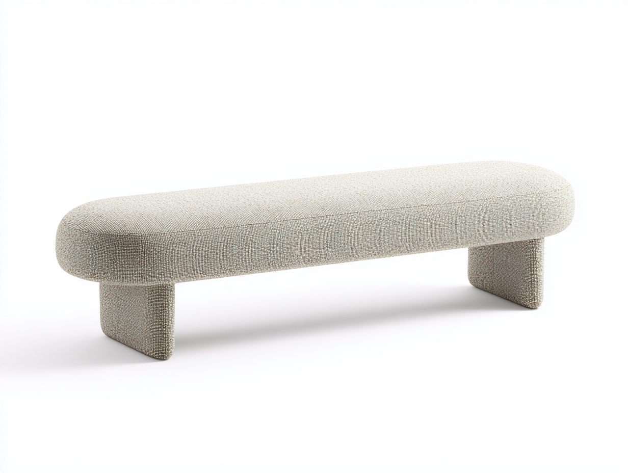 Banco acolchado de tejido texturizado 155×46×43 cm – crema – perfil curvo para dormitorio-Zamonlyinterior