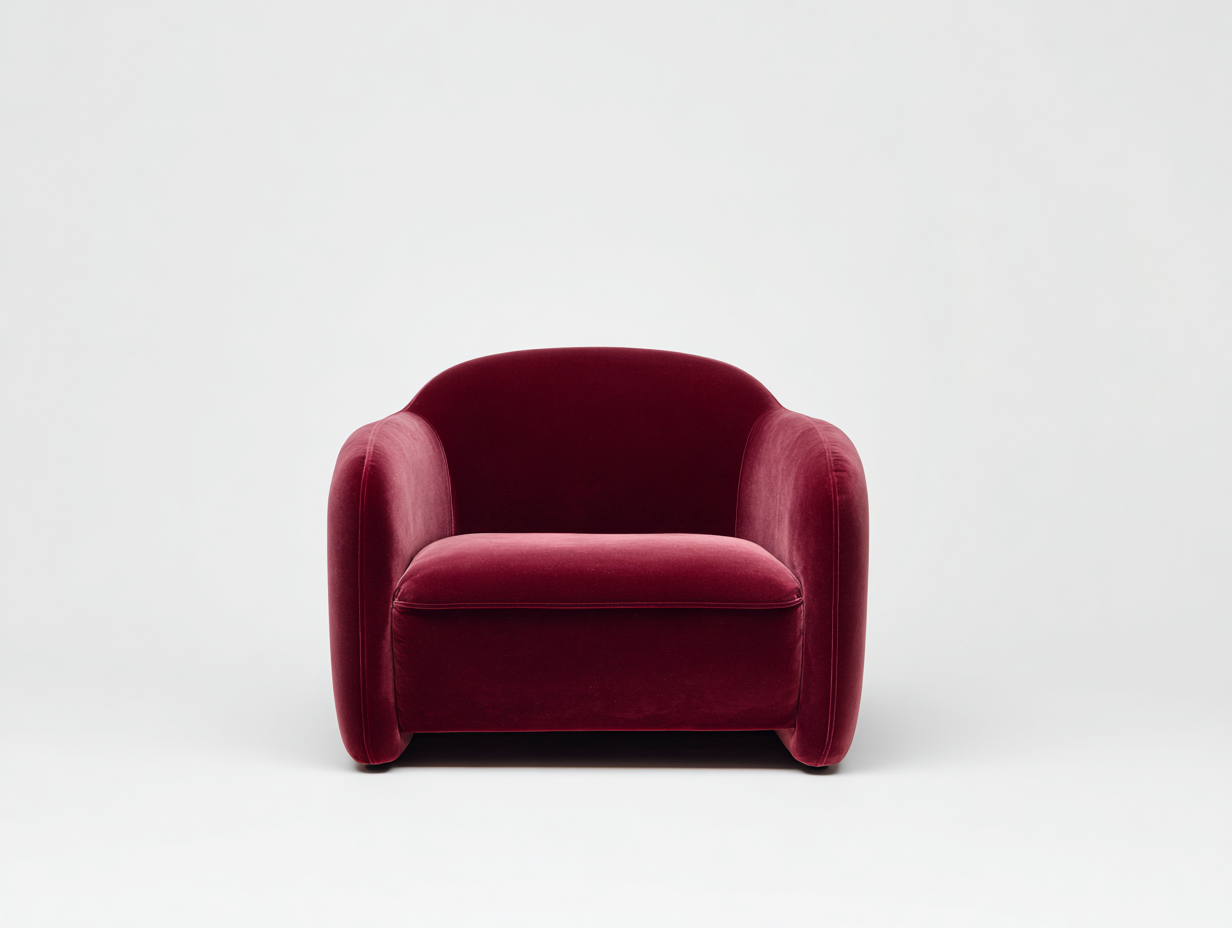 Sillón compacto tapizado de terciopelo 82×77×73 cm - burdeos - brazos curvos para dormitorio-Zamonlyinterior