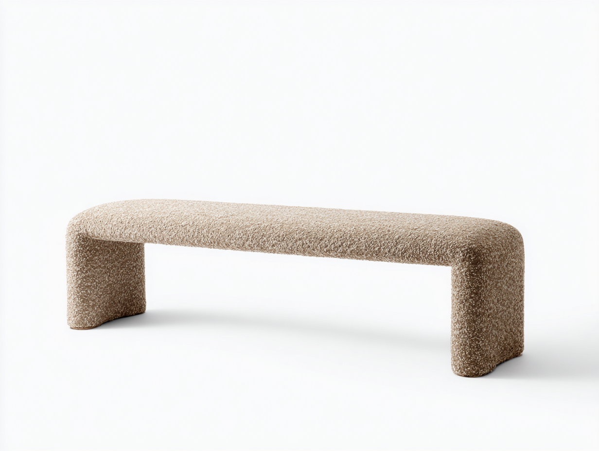 Banco tapizado efecto bouclé 158×42×45 cm - beige arena - diseño continuo para dormitorio-Zamonlyinterior