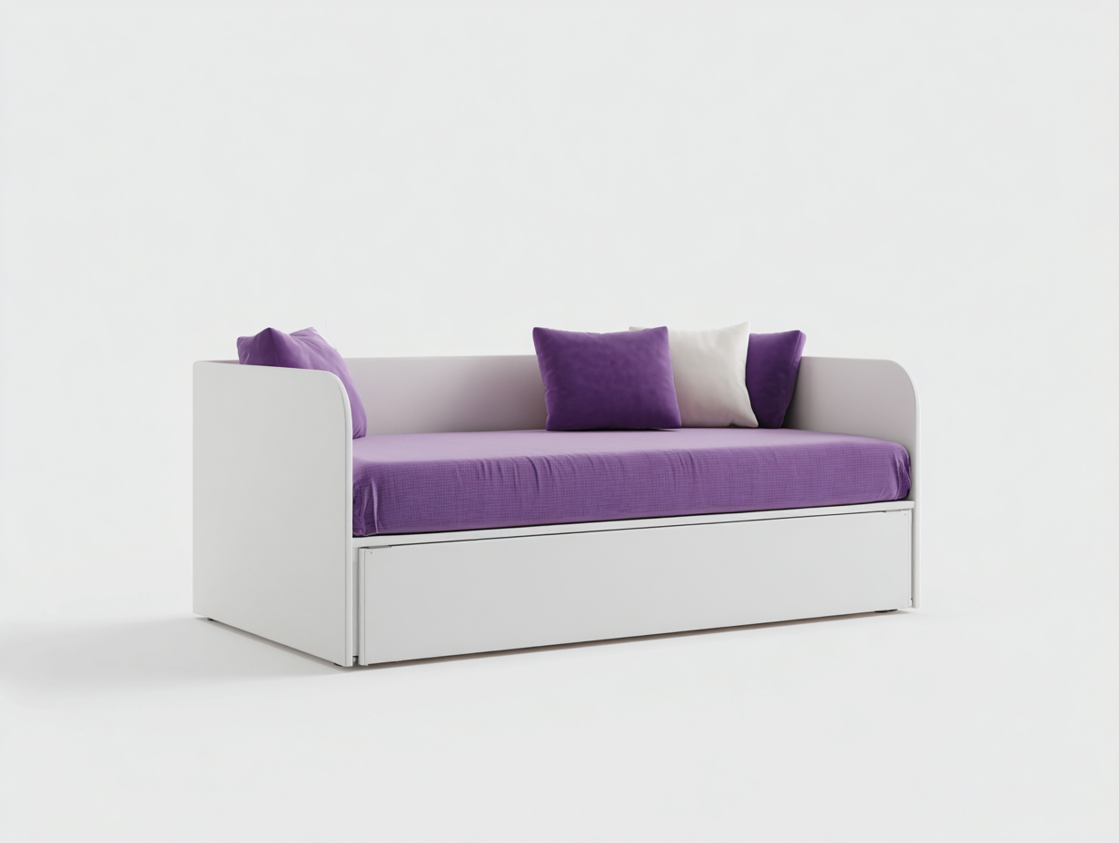 Sofá cama de madera 205×96×85 cm – blanco/violeta – cama nido extraíble para dormitorio-Zamonlyinterior