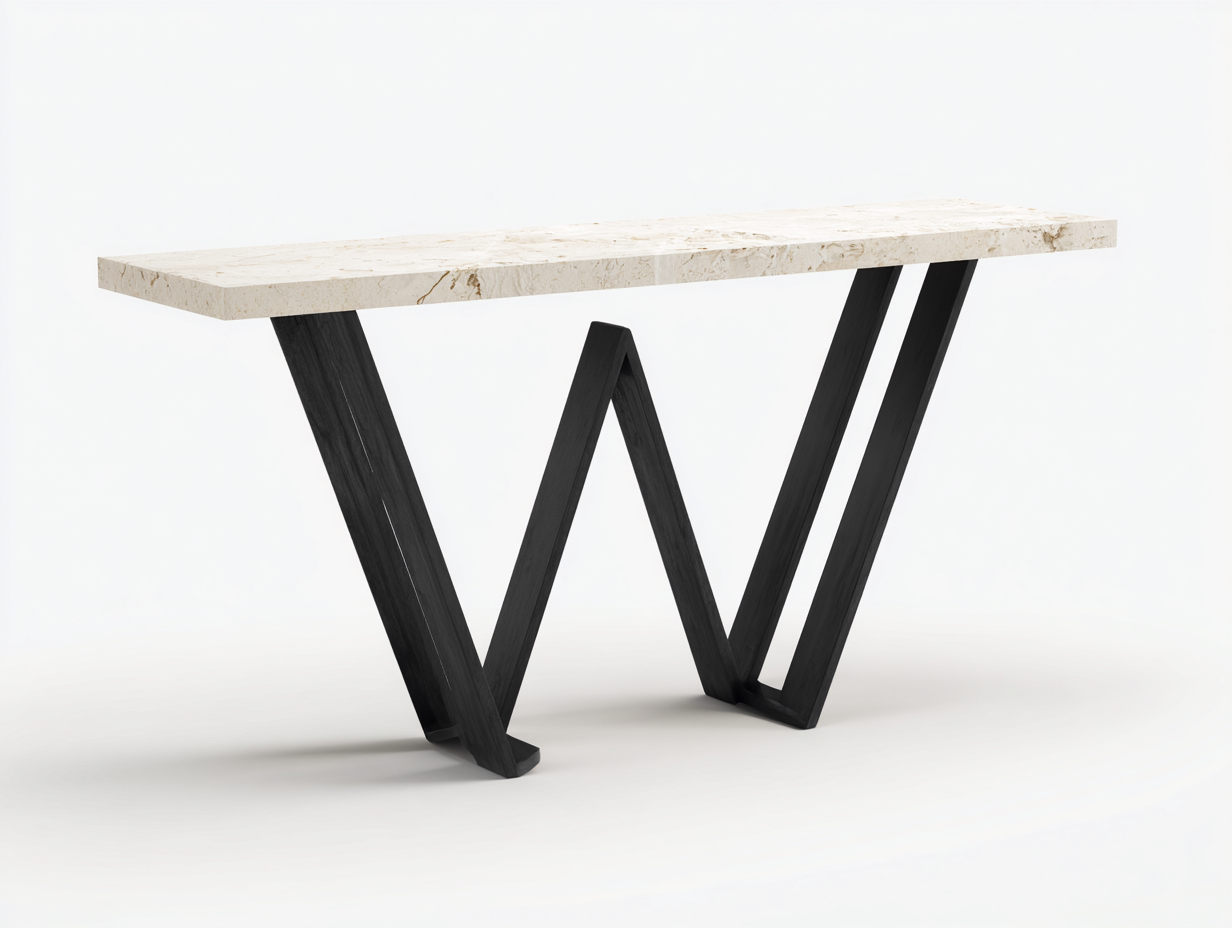 Estante consola 140×35×78 cm – piedra crema/negro – estilo geométrico para sala de estar-Zamonlyinterior