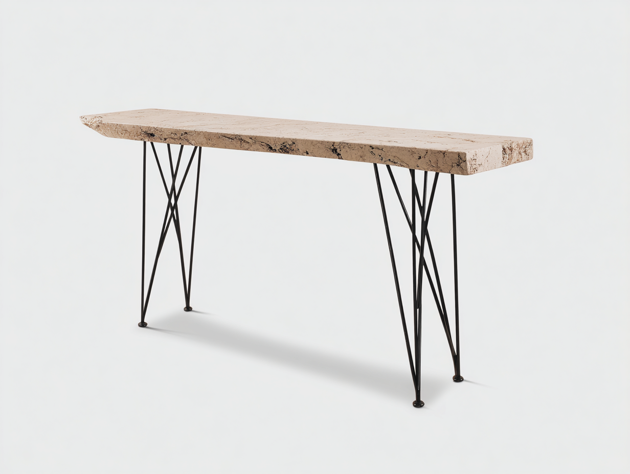 Estante consola de acabado pétreo 155×38×80 cm - beige/negro - diseño ligero para sala de estar-Zamonlyinterior