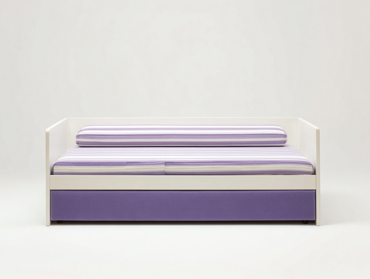 Sofá cama tipo diván 210×100×80 cm - blanco/lila - estructura con cama inferior-Zamonlyinterior