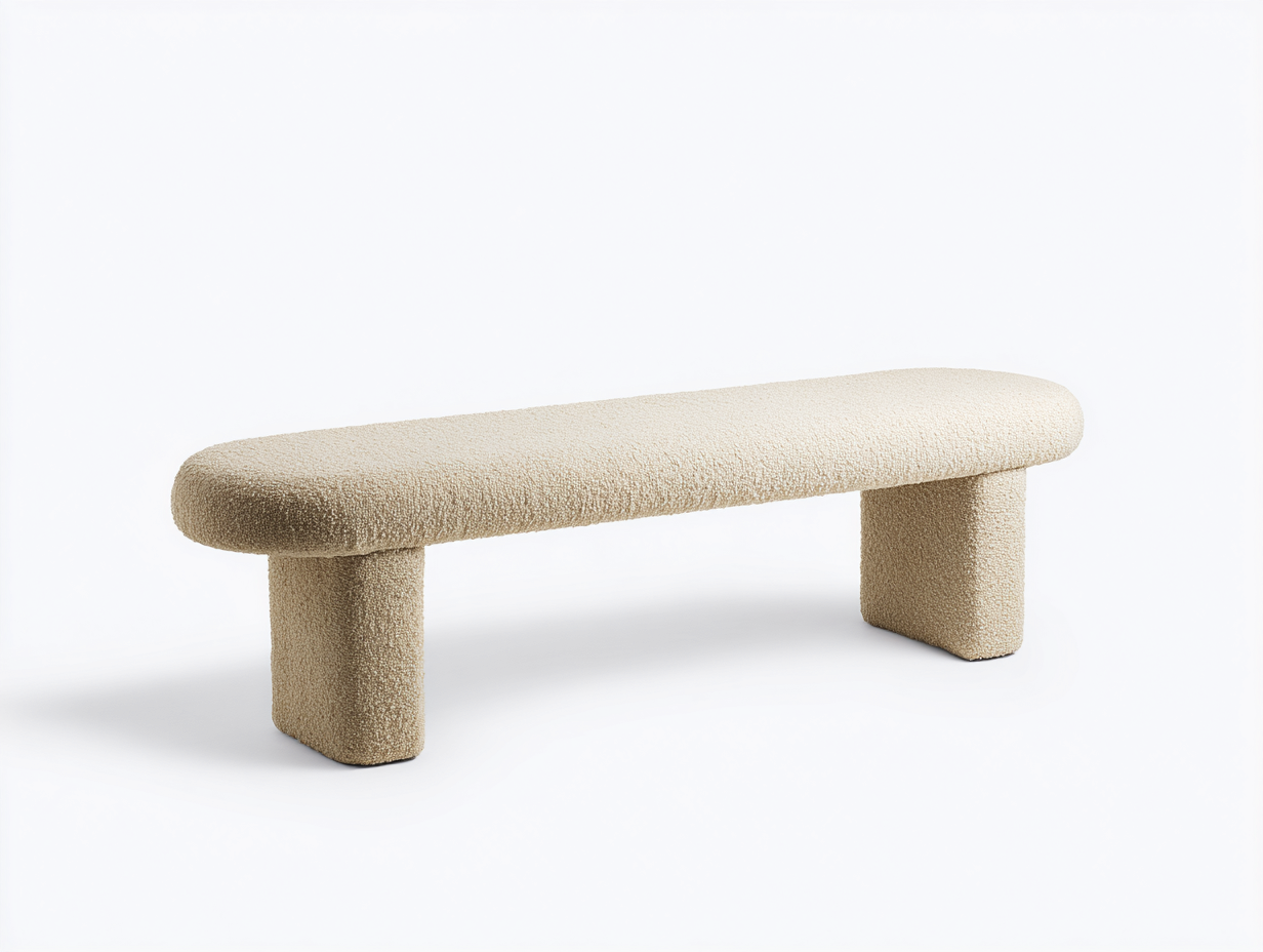 Banco tapizado bouclé 145×40×44 cm - beige claro - soportes anchos minimalistas-Zamonlyinterior