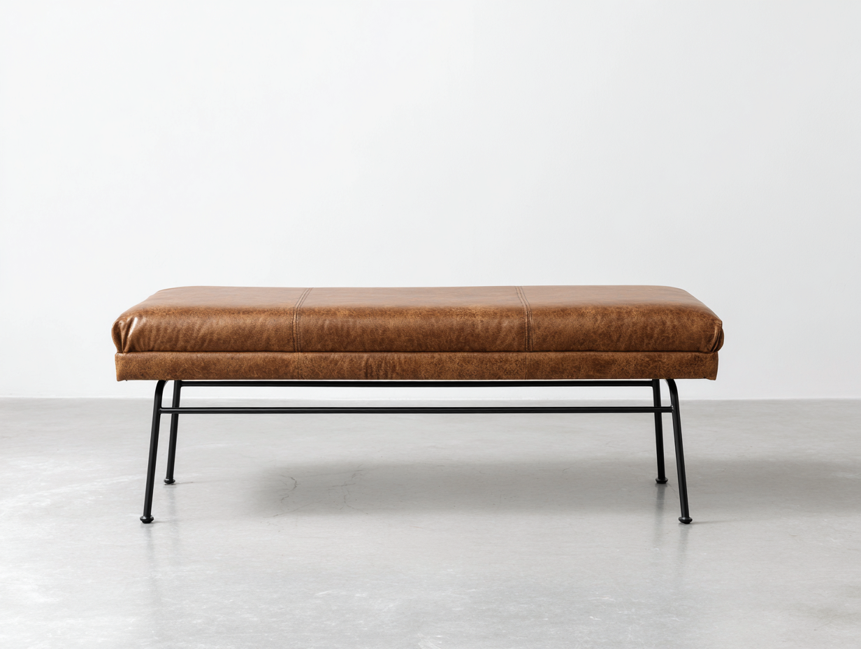 Banco tapizado efecto cuero 130×42×48 cm - marrón/negro - diseño ligero con base metálica-Zamonlyinterior