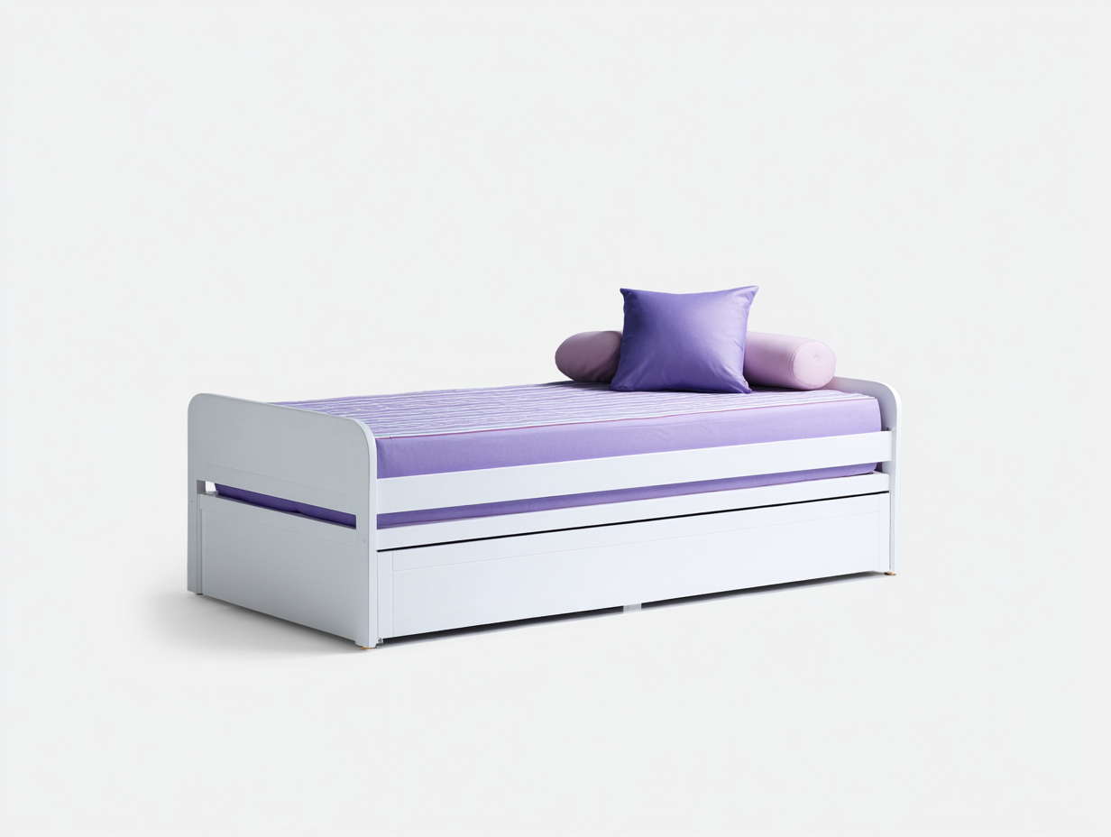Sofá cama de madera 205×98×82 cm - blanco/lila - cama nido extraíble-Zamonlyinterior
