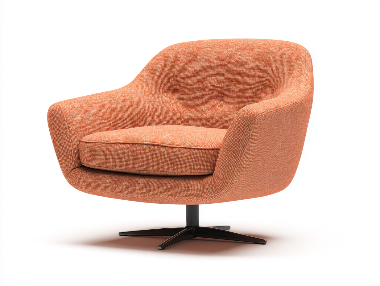 Sillón tapizado en tejido 82×80×79 cm - naranja/negro - base giratoria metálica-Zamonlyinterior
