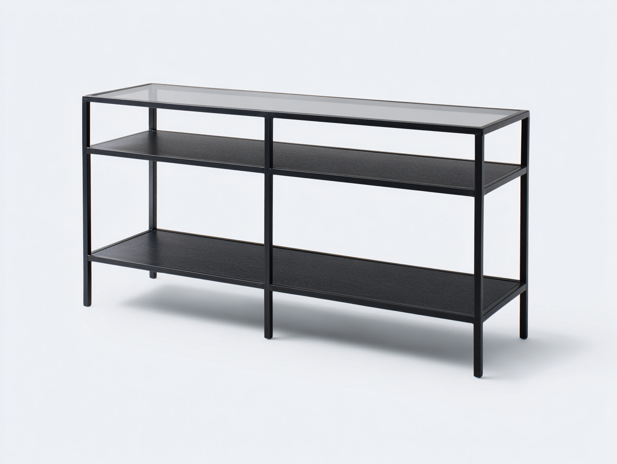 Estante de metal y vidrio 125×38×82 cm – negro/transparente – diseño abierto para sala de estar-Zamonlyinterior