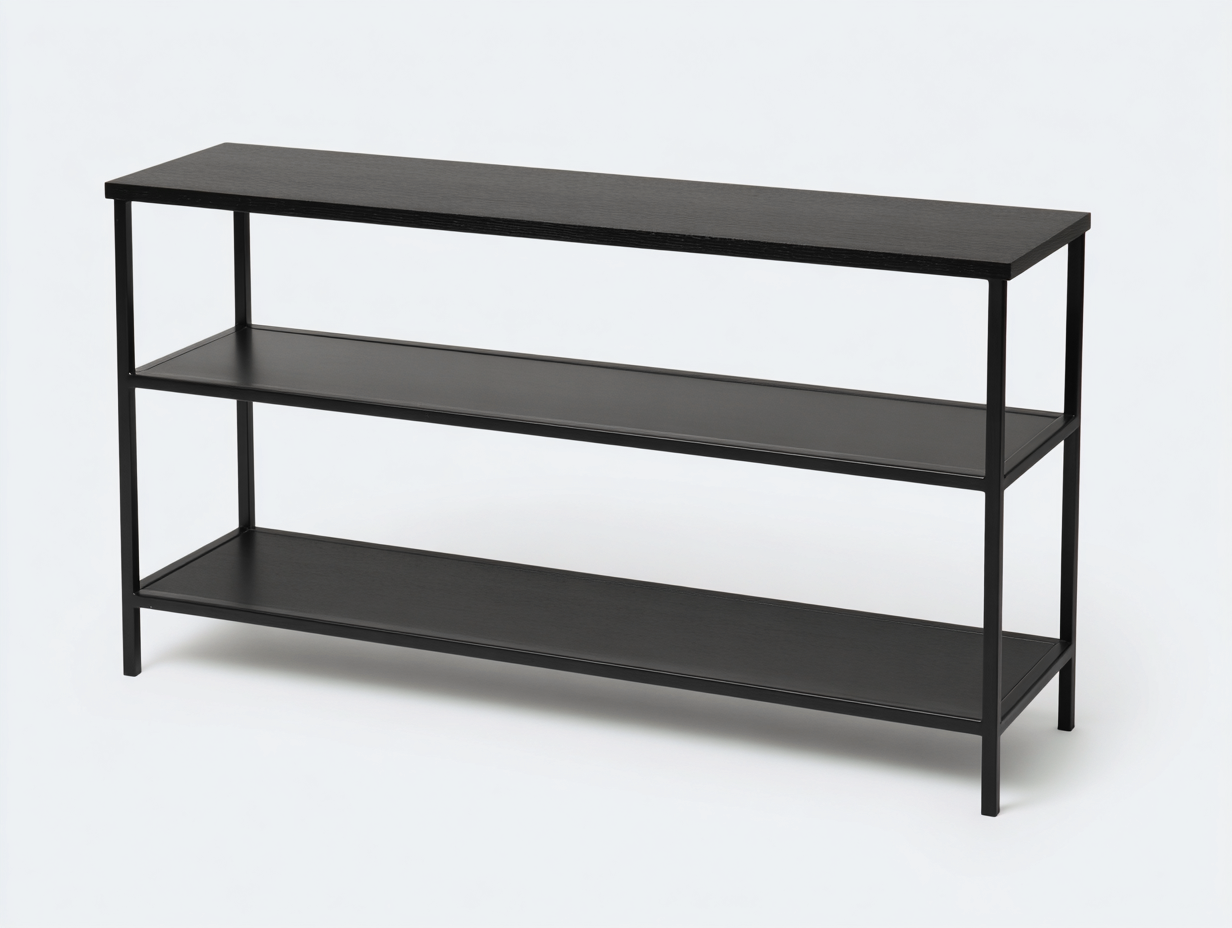 Estante consola de metal y panel 150×35×80 cm - negro - 3 niveles para sala de estar-Zamonlyinterior