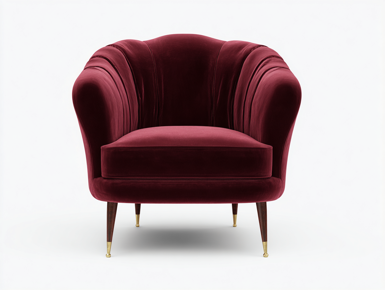 Sillón de terciopelo 86×82×88 cm – burdeos/marrón oscuro/dorado – respaldo curvo para dormitorio-Zamonlyinterior