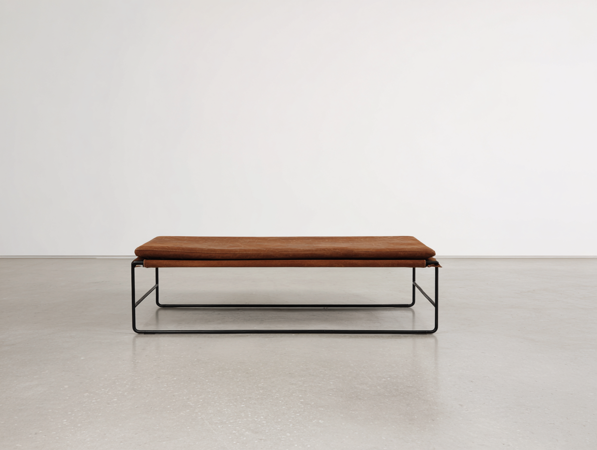 Banco de piel sintética 145×44×42 cm – marrón cuero/negro – diseño bajo con base metálica para dormitorio-Zamonlyinterior